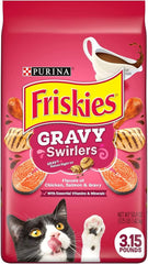 Purina Friskies Gravy Swirlers Dry Cat Food, Flavors of Chicken, Salmon & Gravy with Vitamins & Minerals, Cat Food for Adult Cats (3.15 pounds (Pack of 2))