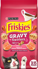 Purina Friskies Gravy Swirlers Dry Cat Food, Flavors of Chicken, Salmon & Gravy with Vitamins & Minerals, Cat Food for Adult Cats (3.15 pounds (Pack of 2))