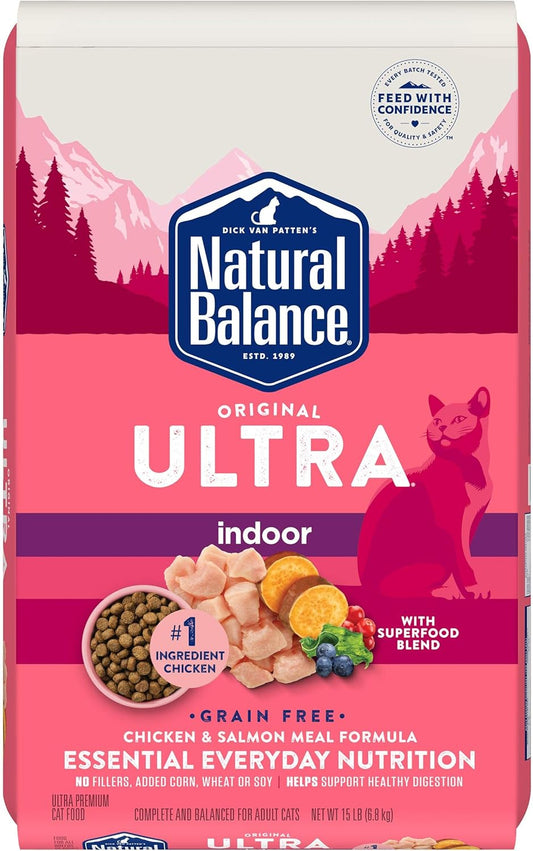 Natural Balance Original Ultra Indoor Chicken & Salmon Meal Cat Food, Dry Food for Indoor Adult Cats, 15-lb. Bag(Pack of 1)