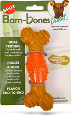SPOT Bam-Bones Dental Bone - Made with Bamboo Fiber and a Massaging Rubber Center, Durable Oral Care Dog Chew for Light Chewers & Teething Puppies Under 25lbs, Allergen Free Peanut Butter Flavor