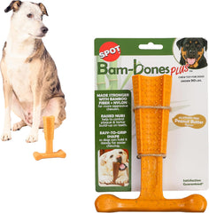 SPOT Bam-Bones Plus - Bamboo Fiber & Nylon, Durable Long Lasting Dog Chew for Aggressive Chewers – Great Toy for Dogs Under 90lbs, Non-Splintering, Peanut Butter Flavor Allergen Free