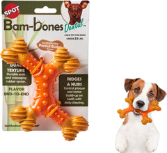 SPOT Bam-Bones Dental Bone - Made with Bamboo Fiber and a Massaging Rubber Center, Durable Oral Care Dog Chew for Light Chewers & Teething Puppies Under 25lbs, Allergen Free Peanut Butter Flavor