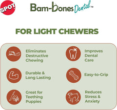 SPOT Bam-Bones Dental X-Bone - Made with Bamboo Fiber and a Massaging Rubber Center to Keep Teeth Clean, Durable Oral Care Dog Chew for Light Chewers & Teething Puppies Under 25lbs, 6in, Apple Flavor