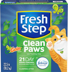Fresh Step Clean Paws Cat Litter With Febreze Freshness With Febreze Gain Scent, Low-Tracking Clumping Litter With Guaranteed Odor Control, 22.5 lb. Box