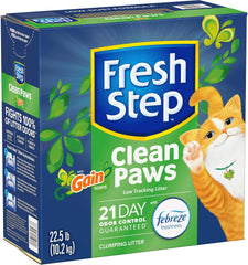 Fresh Step Clean Paws Cat Litter With Febreze Freshness With Febreze Gain Scent, Low-Tracking Clumping Litter With Guaranteed Odor Control, 22.5 lb. Box