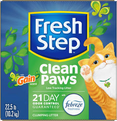 Fresh Step Clean Paws Cat Litter With Febreze Freshness With Febreze Gain Scent, Low-Tracking Clumping Litter With Guaranteed Odor Control, 22.5 lb. Box