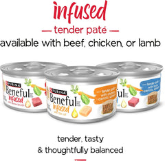 Beneful Purina Infused Wet Dog Food Pate, with Real Beef, Carrots and Spinach, with Bone Broth for Dogs - (8 Packs of 3) 3 oz. Sleeves