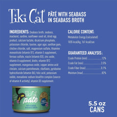 Tiki Cat Luau Pâté, Seabass Recipe in Seabass Consumme, Grain-Free Balanced Nutrition Wet Canned Cat Food, for All Life Stages
