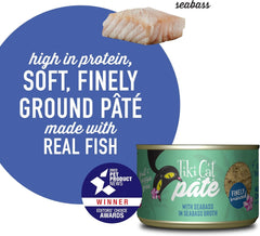 Tiki Cat Luau Pâté, Seabass Recipe in Seabass Consumme, Grain-Free Balanced Nutrition Wet Canned Cat Food, for All Life Stages
