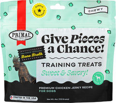 Primal Chicken Jerky Dog Treats Made with Broth, Give Pieces a Chance Training Treat for Dogs