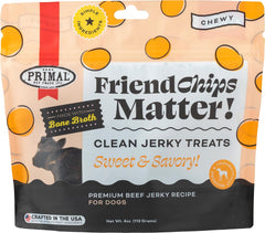 Primal Beef Jerky Dog Treats Made with Beef Bone Broth, FriendChips Matter Chewy Dog Treat