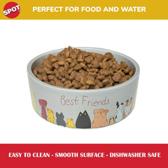 SPOT Best Friends Pet Food Dish - Food or Water Ceramic Bowl for Pets, Ideal for Medium & Large Dogs, Dishwasher Safe, 5 Cups (40oz) Capacity - 7in, Light Grey