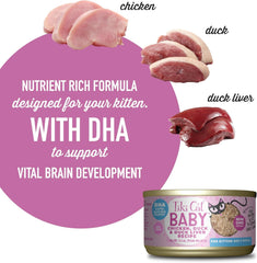 Tiki Cat Baby, Chicken Duck & Duck Liver Mousse & Shreds, High-Protein and Flavorful, Wet Cat Food for Kittens 4 Weeks Plus