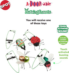 SPOT Buzzing Insect A-Door-Able Cat Toy - Hanging Bug with Touch Activated Buzzing Sound, Attaches to Any Door Frame, Engages Cats' Natural Hunting Instincts for Hours of Play - 5" Assorted Styles
