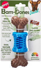 SPOT Bam-Bones Plus Dental Chew Bone - Bamboo Fiber & Nylon with a Massaging Rubber Center, Durable Long Lasting Oral Care Dog Chew for Aggressive Chewers & Teething Puppies, 6.5in, Bacon Flavor