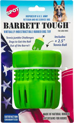 SPOT Barrett Tough Tennis Jumble Dog Toy for Large Dogs - Durable Rubber Barrel & Ball Combo, Virtually Indestructible Puzzle Toy with Textured Surface for Dental Health, 4 in Barrel & 2.5 in Ball