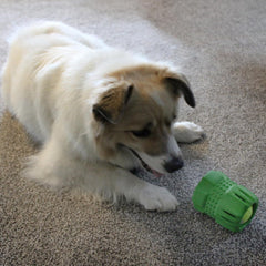 SPOT Barrett Tough Tennis Jumble Dog Toy for Large Dogs - Durable Rubber Barrel & Ball Combo, Virtually Indestructible Puzzle Toy with Textured Surface for Dental Health, 4 in Barrel & 2.5 in Ball