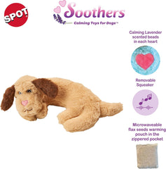 SPOT Soothers- Warm Hug Pal - Calming Plush Dog Toy with Lavender Scented Beads, Removable Squeaker, Microwavable Warming Pouch, Separation Anxiety Relief, for Medium to Large Dogs and Puppies, 10in