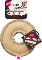 SPOT Dura-Fused Chunkies Ring - All Natural Leather and Felt Dog Toy - No Squeak, No Fluff, Durable, Extra Thick Dog Chew Toy for Aggressive Chewers, Great for Adult Dogs and Teething Puppies, 6in