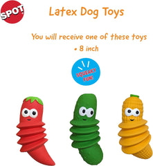 SPOT Latex Foods Dog Toys - Soft & Stuffing-Free with Honking Squeaker, 100% Latex, Brightly Colored, Ideal for Medium/Large Dogs & Light Chewers, 8-inch Assorted Styles