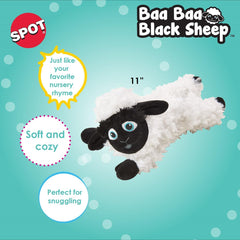 SPOT Baa Baa Black Sheep Plush Dog Toy - Cute and Cuddly Fleece Toy with Squeaker for Small to Medium Dogs and Puppies, 11in Black and White Lamb
