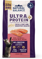 Natural Balance Ultra Protein Plus Dry Cat Food, Skin & Coat and Digestive Health, Real Salmon & Chicken Meal Recipe, 2.5 lbs.