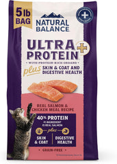 Natural Balance Ultra Protein Plus Dry Cat Food, Skin & Coat and Digestive Health, Real Salmon & Chicken Meal Recipe, 5 lbs.