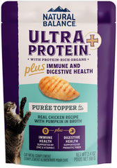 Natural Balance Ultra Protein Plus Wet Cat Food, Immune & Digestive Health Real Chicken with Pumpkin Puree Topper with Chicken Liver & Chicken Heart, High Protein Cat Food - 2.4 oz. (Pack of 24)