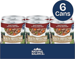 Natural Balance Health Protection Wet Dog Food - Whole Body Health, Easy on Digestion, Beef, Pumpkin & Brown Rice Stew, Digestive Wellness Dog Food, High in Fiber - 12.5oz (Case of 6)
