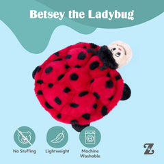 ZippyPaws Squeakie Crawler- No Stuffing Dog Toy to Keep Them Busy, for Small, Medium, & Large Dogs, Squeaky Pet Toy for Boredom, Unstuffed Chew Toy, Soft Plush Puppy Products, Betsey the Ladybug- 10"
