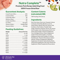 ULTIMATE PET NUTRITION Nutra Complete Raw Freeze Dried Dog Food, Veterinarian Formulated with Antioxidants, Prebiotics & Amino Acids (3 Pound, Pork)