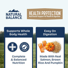 Natural Balance Health Protection Wet Dog Food - Whole Body Health, Easy on Digestion, Salmon Broth, Salmon, Pumpkin & Brown Rice Stew, Digestive Wellness Dog Food, High in Fiber - 12.5oz (Case of 6)