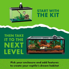 Dragon Habitat Accessory Kit, Easy Starter Kit for Bearded Dragons, Includes Lighting, UVB, Heat, Bedding, Humidity, Temperature and Food, Ideal for Habitats 20L - 60 BR Terrariums