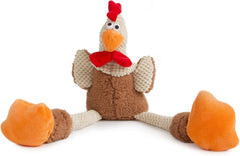 goDog Checkers Skinny Rooster Squeaky Plush Dog Toy, Chew Guard Technology - Brown