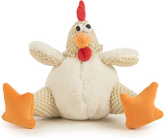 goDog Checkers Fat Rooster Squeaky Plush Dog Toy, Chew Guard Technology - White