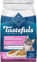 Blue Buffalo Tastefuls Natural Dry Food for Adult Cats, Sensitive Stomach, Chicken & Brown Rice Recipe