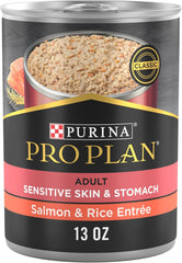 Purina Pro Plan Canned Dog Food, Sensitive Skin & Stomach Salmon & Rice, 13 oz, 12 Pack