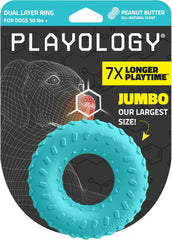 Playology Dual Layer Ring Toy for Large to X-Large Dogs 50lbs & up | Engaging All-Natural Peanut Butter Scented Durable Dog Chew Toy for Power Chewers | Easy to Clean, Interactive & Non-Toxic
