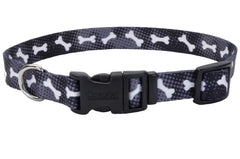 Coastal Pet Styles Adjustable Dog Collar - Stylish Patterned Fabrics - Snap-Lock Buckle - Adjustable Dog Collar - for Small, Medium or Large Dogs - Black Bones