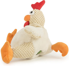 goDog Checkers Fat Rooster Squeaky Plush Dog Toy, Chew Guard Technology - White