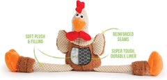 goDog Checkers Skinny Rooster Squeaky Plush Dog Toy, Chew Guard Technology - Brown