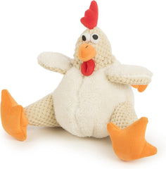 goDog Checkers Fat Rooster Squeaky Plush Dog Toy, Chew Guard Technology - White