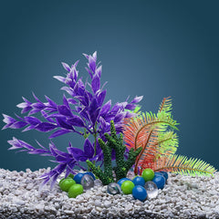 GloFish Plant Aquarium Décor, Purple And White Medium, Fluorescent Under Blue LED Light