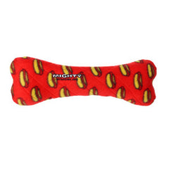 MIGHTY- No Stuff Bone-Red– Squeaky Plastic Core. 2-in-1 Toy. Made Durable & Floats, Strong & Tough. Interactive Play Dog Toy (Tug, Toss & Fetch)