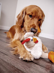 goDog Checkers Fat Rooster Squeaky Plush Dog Toy, Chew Guard Technology - White