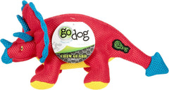 goDog Double Chew Guard Mesh Dinos Frills Squeaky Dog Toy - Red, Small