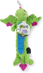 goDog Bubble Plush Skinny Dragons Squeaky Plush Dog Toy, Chew Guard Technology - Green