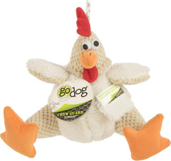 goDog Checkers Fat Rooster Squeaky Plush Dog Toy, Chew Guard Technology - White
