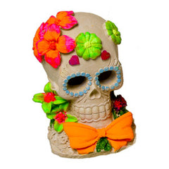 Blue Ribbon Pet Products Sugar Skull with Flower Glow Aquarium Ornament