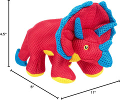 goDog Double Chew Guard Mesh Dinos Frills Squeaky Dog Toy - Red, Small